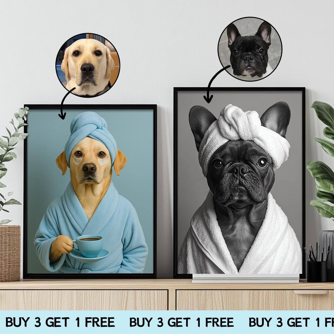 Custom Pet Portrait, Funny Dog Bathroom Art, Personalized Dog or Cat Loss Gift, Dog Wall Art, Dog Reading Newspaper on Toilet,Pet in Bathtub