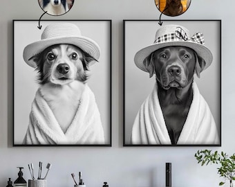 Custom Pet Portrait, Funny Pet Bathroom Art, Dog Wall Art Decor, Dog in Toilet, Pet in Bathtub, Personalized pet gift, Dog In Toilet