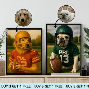 Pet Football Player Portrait – Custom Pet Art in Team Uniform – Unique Dog or Cat Gift for Sports Fans
