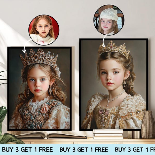 Custom Kids Royal Portrait from Photo, Renaissance Portrait, Custom Kids Child Queen Portrait, Royal Portrait, Historical Kids Portrait