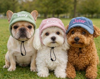 Personalized Dog Baseball Hat with Name, Custom Embroidered Pet Cap, Ear Hole Puppy Sun Hat Gift