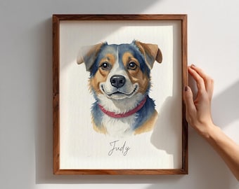 Personalized Watercolor Pet Portrait, Dog Cat Painting from Photo, Custom Pet Memorial Artwork, Pet Loss Gift, Unique Wall Art Print