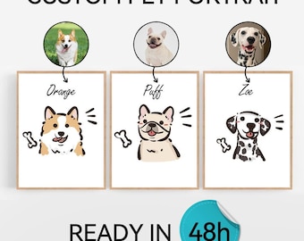 Retrato digital personalizado de mascota para perros o gatos, dibujo lineal, minimalista, bonito regalo para mascotas, regalo para amantes de las mascotas mal dibujado, regalo para mamá.