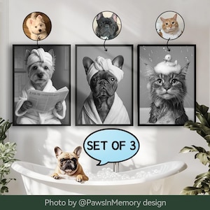 Pet Bathroom Art,Custom Pet Portraits,Bathroom Wall Art Decor Prints,Dog In Toilet,Pet in Bathtub,Pet Gifts,Dog Reading Newspaper on Toilet