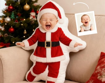 Custom Baby Photo Pillow – Personalized Christmas Santa Cushion, Holiday Elf Doll Pillow, Unique Baby Gift Keepsake, Christmas Decor