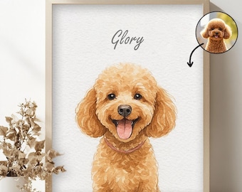 Retratos personalizados en acuarela con foto de mascota. Retratos digitales personalizados de perros y gatos. Retratos personalizados de perros. Arte conmemorativo personalizado para mascotas.