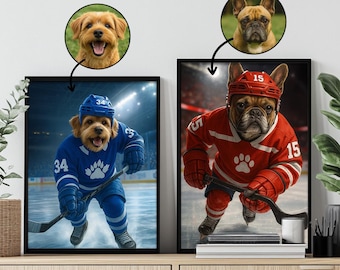 Hockey Dog Print Set – Custom Ice-Hockey Puppy Portraits | Sports Dog Wall Art, Pet Lover Gift, Canine Team Decor, Game-Room Poster