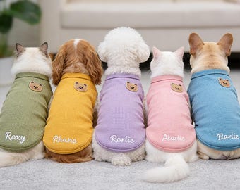 Custom Name Dog Clothes, Embroidered Puppy Shirt, Lightweight Waffle Pet Tank for Cats Small Dogs