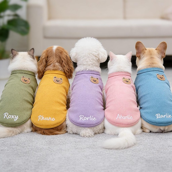 Custom Name Dog Clothes, Embroidered Puppy Shirt, Lightweight Waffle Pet Tank for Cats Small Dogs