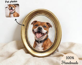 Personalized Pet Portrait Frame, Custom Dog Cat Oil Painting, Vintage Oval Frame, Pet Memorial Gift, Multiple Designs