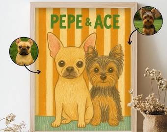 Aangepaste slecht getrokken huisdierportret, gepersonaliseerd schattig kattenportret, unieke huisdierposter, digitaal afdrukbaar kattenportret, kattenmoeder cadeaus voor haar