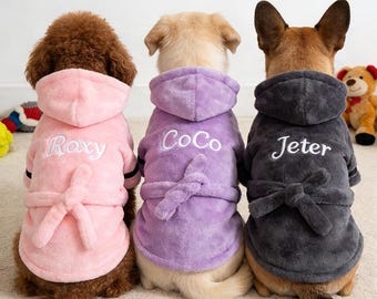 Personalized Dog Bathrobe, Custom Name Embroidered Pet Robe, Cozy Fleece Dog Towel