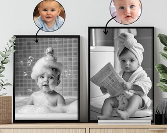 Custom Kids Portrait,Funny Bathroom Art,Kids Room Decor,Personalized Portrait From Photo,Kids Room WallArt Prints,Birthday,Nursery Wall Art
