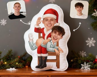 Custom Photo Cushion, Funny Couple Santa Spanking Design, Personalized Xmas Decor, Gag Present for Him or Her