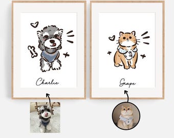 Custom Pet Cartoon Portrait,Custom Pet Portrait,Pet Caricature,Line Art Drawing,Personalized Badly Drawn,Draw from Photo,Pet Illustration