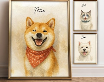 Personalized Pet Portrait from Photo – Custom Watercolor Dog or Cat Illustration – Pet Lover Gift – Digital Download Printable Pet Decor