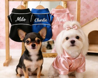Personalized Dog Pajamas, Custom Embroidered Pet Sleepwear, Luxury Satin Dog Clothes, Puppy Nightwear Gift