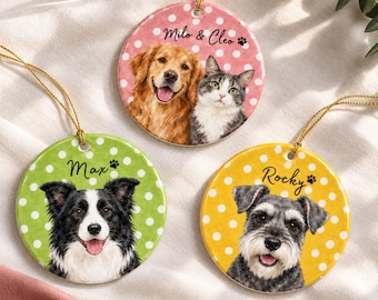 Custom Pet Photo Ornament, Personalized Ceramic Hanging Decoration, Dog Cat Portrait with Name, Cute Pet Home Decor, Pet Owner Gift