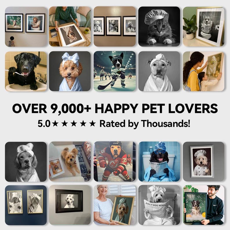Custom Pet Portrait Photo,Funny Bathroom Art,Dog Reading Newspaper on Toilet,Dog Wall Art,Dog in Toilet,Pet in Bathtub,Personalized pet gift image 9