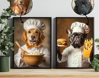 Chef Pet Portrait,Pet in Kitchen,Custom Pet Portrait,Dog Cafe,Custom Kitchen Dog Wall Art,Royal Pet Portrait,Pet Memorial,Funny gift idea