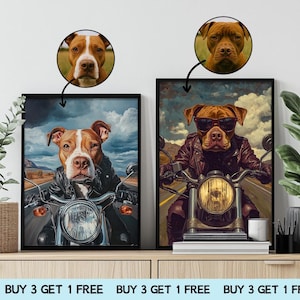 Custom Biker Dog Portrait – Motorcycle Style Pet Art, Cool Leather Jacket Dog Print, Funny Digital Pet Gift for Dog Lovers