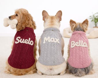 Personalized Dog Sweater with Name, Custom Embroidered Pet Pullover, Boho Knit Puppy Gift