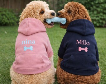 Personalized Dog Hoodie, Custom Name Embroidered Pet Sweatshirt, Winter Warm Dog Clothes