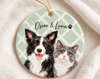 Personalized Dog Cat Ornament, Custom Pet Picture Ceramic Keepsake, Pet Memorial Gift, Dog Mom Cat Mom Gift, Pet Photo Decoration