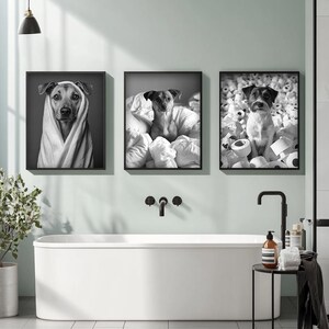 Custom Pet Portrait Photo,Funny Bathroom Art,Dog Reading Newspaper on Toilet,Dog Wall Art,Dog in Toilet,Pet in Bathtub,Personalized pet gift image 3