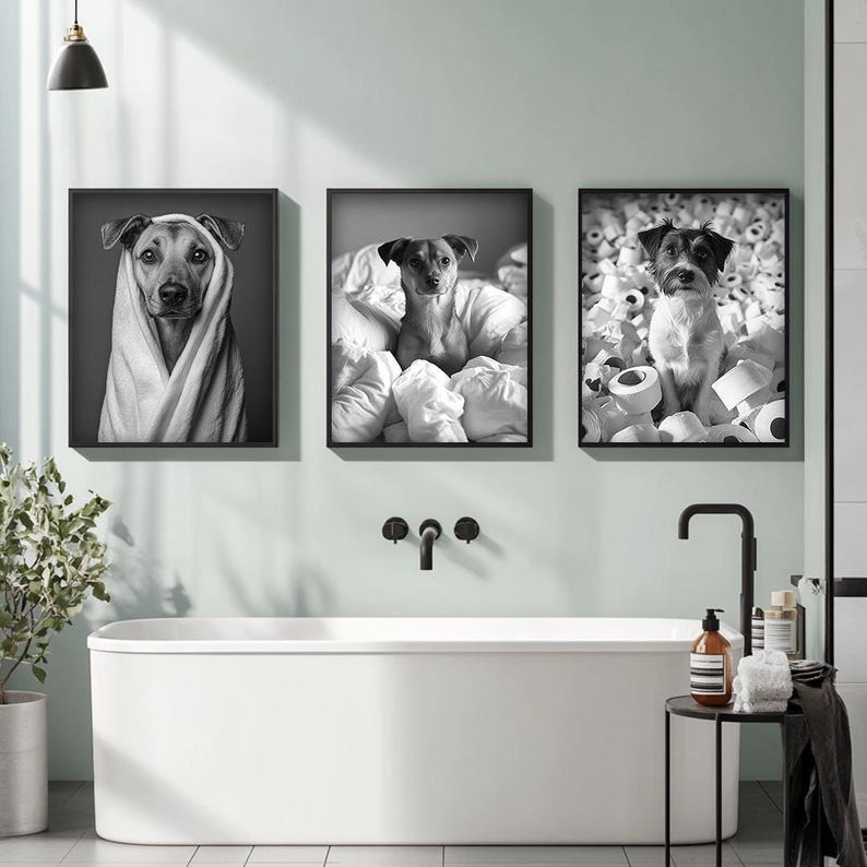 Custom Pet Portrait Photo,Funny Bathroom Art,Dog Reading Newspaper on Toilet,Dog Wall Art,Dog in Toilet,Pet in Bathtub,Personalized pet gift image 3