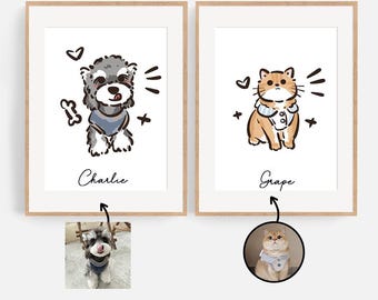 Custom Pet Cartoon Portrait,Custom Pet Portrait,Pet Caricature,Line Art Drawing,Personalized Badly Drawn,Draw from Photo,Pet Illustration