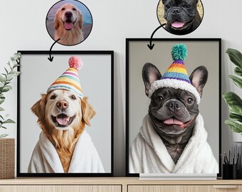 Custom Pet Portrait, Funny Pet Bathroom Art, Dog Wall Art Decor, Dog in Toilet, Pet in Bathtub, Personalized pet gift, Dog In Toilet