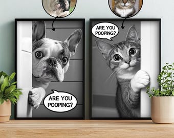 Are You Pooping Poster,Funny Pet Bathroom Wall Art Print,Custom Pet Portrait,Toilet Humor,Dog In Toilet,Funny Bathroom Art,Pet Owner Gift