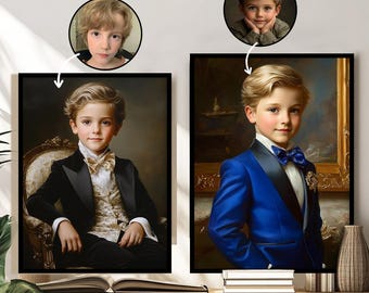 Custom Royal Boy Portrait from Photo, Custom Kids Portrait, Personalized Gift for Son, Family Gift, Baby Portrait, Birthday gift for boy