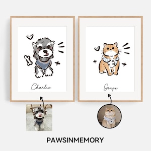 Custom Pet Cartoon Portrait,Custom Pet Portrait,Pet Caricature,Line Art Drawing,Personalized Badly Drawn,Draw from Photo,Pet Illustration