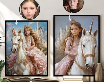 Personalized Unicorn Portrait, Princess Portrait, Custom Princess Portrait, Birthday gift for Kids, Unicorn Princess Portrait Custom Gift