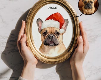 Custom Christmas Pet Portrait, Hand Drawn Dog Cat Art, Holiday Wall Decor, Personalized Pet Gift, Santa Costume Pet Painting