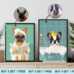 Cartoon Pet Portrait,Personalized Pet Drawing,Custom Pet Portrait From Photo,Pet Illustration,Dog Bathroom Art,Dog in Toilet,Pet in Bathtub