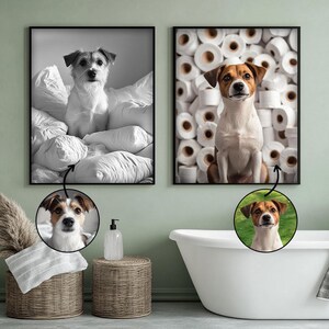 Custom Pet Portrait Photo,Funny Bathroom Art,Dog Reading Newspaper on Toilet,Dog Wall Art,Dog in Toilet,Pet in Bathtub,Personalized pet gift image 7