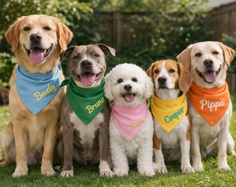 Custom Dog Bandana with Name, Personalized Embroidered Pet Bandana, Dog Scarf, Pet Triangle Bib