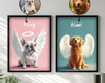 Dog Memorial Gift,Custom Pet Portrait,Pet Loss Memorial Portrait with Angel Wings,Halo Pet Loss Dog,Dog Mom Gift,Dog Loss Drawing painting