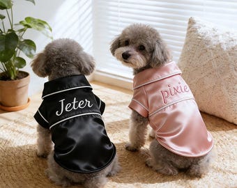 Personalized Dog Pajamas, Custom Embroidered Pet Sleepwear, Luxury Satin Dog Clothes, Puppy Nightwear Gift