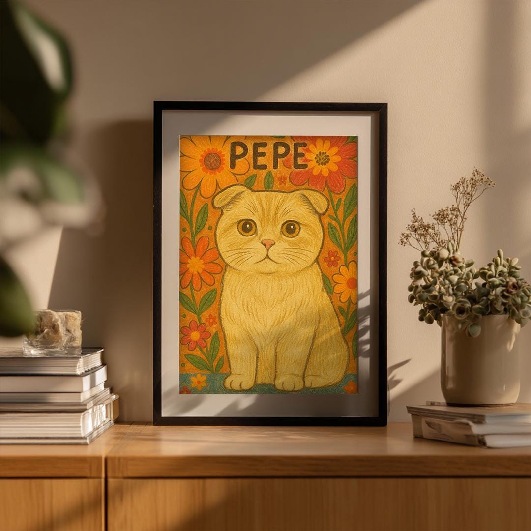 Custom Cat Portrait Cute Cat Poster Personalized Badly Drawn Pet Art ...