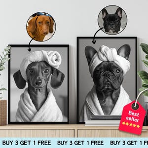 Custom Pet Portrait Photo,Funny Bathroom Art,Dog Reading Newspaper on Toilet,Dog Wall Art,Dog in Toilet,Pet in Bathtub,Personalized pet gift