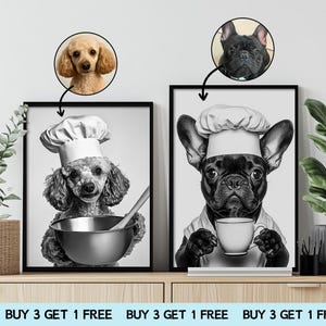 Custom Pet Portraits,Dog Cafe,Kitchen Dog Wall Art,Funny Pet Portrait,Dog Drinking Coffee,Chef Pet Portrait,Pet in Kitchen,Dining Room Decor