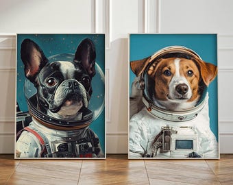 Personalized Space Pet Portrait – Custom Astronaut Dog Art Print, Pet in Spacesuit Photo Gift, Space-Themed Wall Decor for Dog Lovers