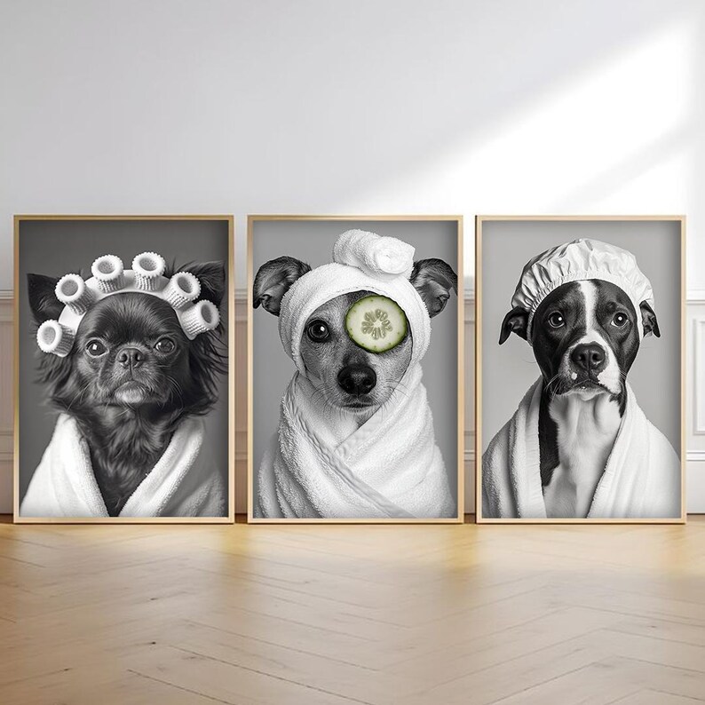 Pet Bathroom Art Wall Decor,Funny Dog Bathroom Print Poster,Custom Pet Portraits,Dog In Toilet,Pet in Bathtub,Personalized Pet Dog Mom Gift image 2