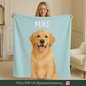 Custom Pet Blanket with Name – Personalized Dog or Cat Portrait Flannel Throw, Pet Memorial Gift, Soft Plush Animal Blanket for Pet Lovers