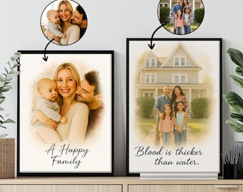 Benutzerdefinierte Familienportrait vom Foto | Personalisierte Familie Wandkunst im Aquarell-Stil | Geschenk für Mama, Papa, Großeltern, Eltern, Home Decor