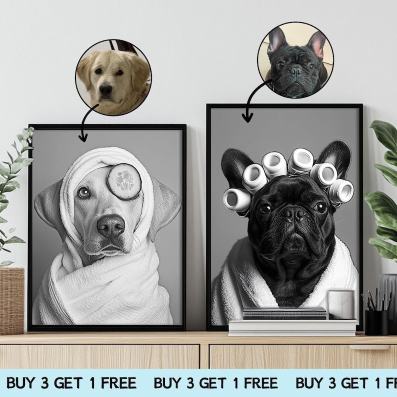 Pet Bathroom Art Wall Decor,Funny Dog Bathroom Print Poster,Custom Pet Portraits,Dog In Toilet,Pet in Bathtub,Personalized Pet Dog Mom Gift image 1